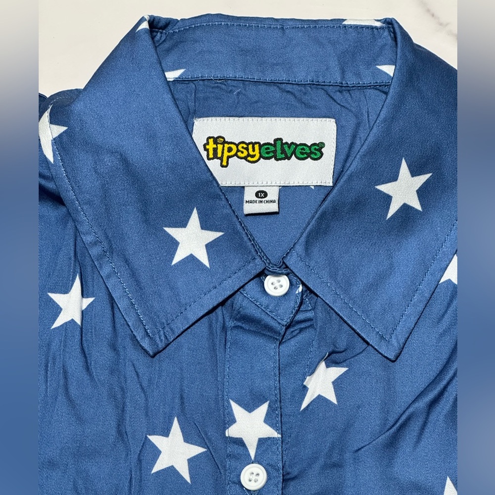 Tipsy Elves 4th of July Navy Old Glory
American Flag Button Down Shirt Women 1X - Picture 3 of 6